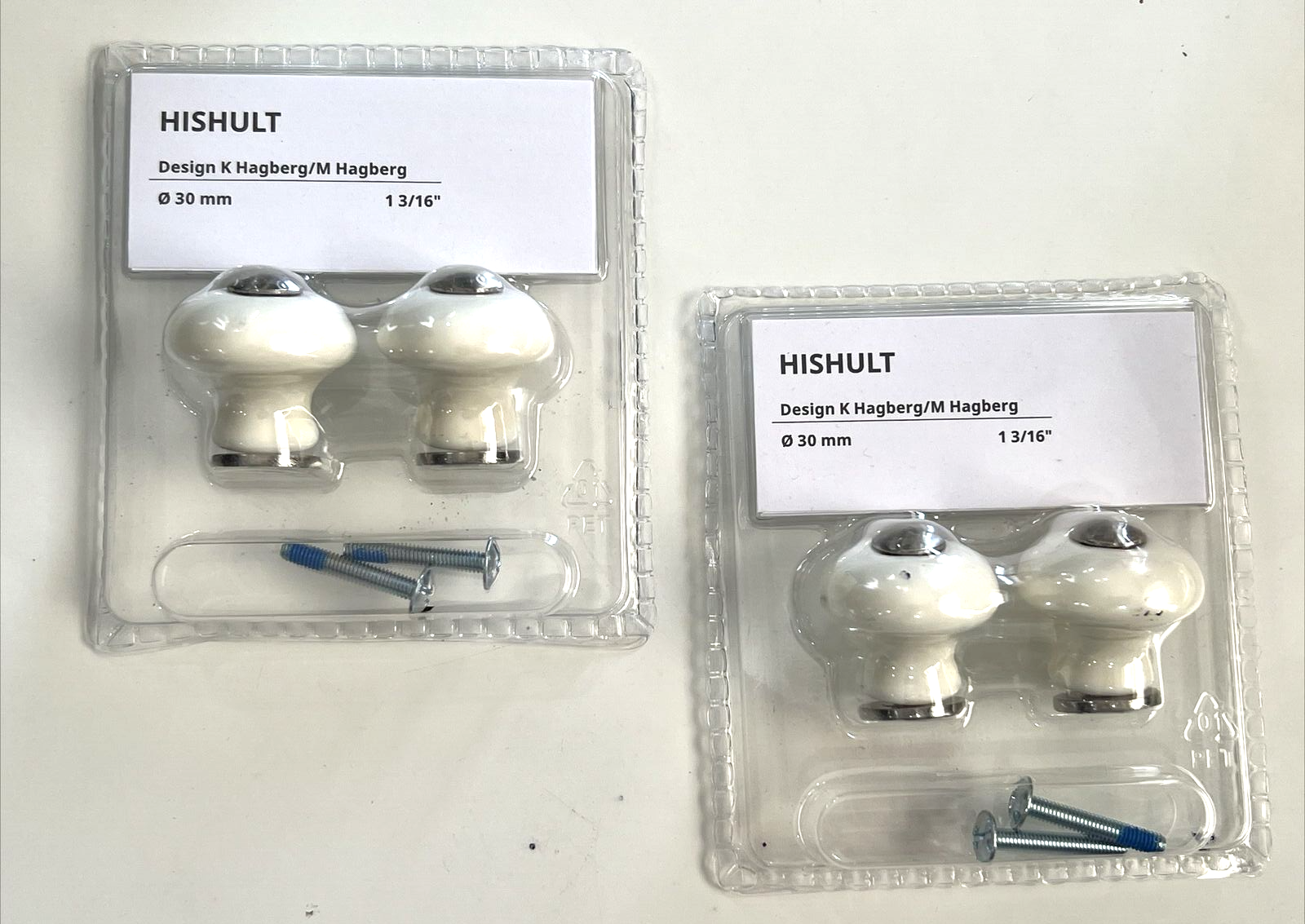 Set of 4 IKEA HISHULT Drawer Knobs Retro White Porcelain 1 3/16" New