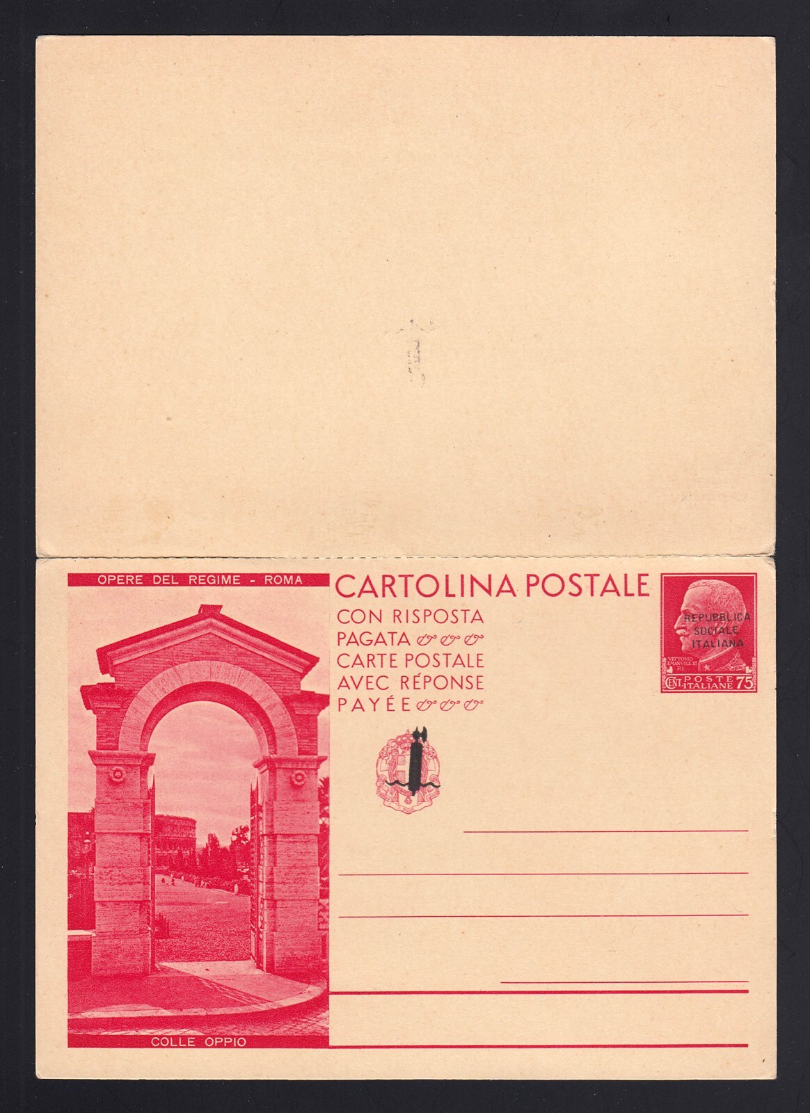 ITALY: Michel #P81 75c/75c OVERPRINTED "REPUBBLICA COCIALE" - UNLISTED