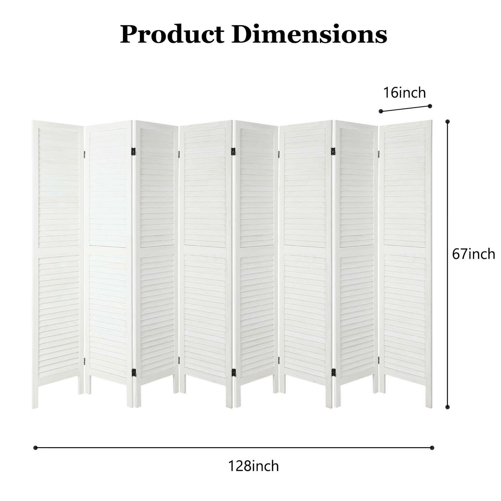 8 Panel Wood Room Divider Folding Privacy Screen Louvered Partition Wall White