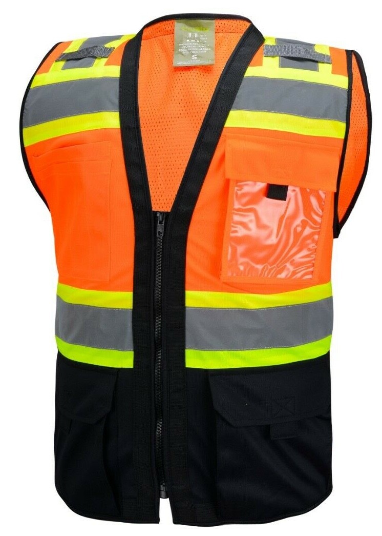 Surveyor Black/ Orange Two Tones Safety Vest, ANSI/ ISEA  Photo ID Pocket