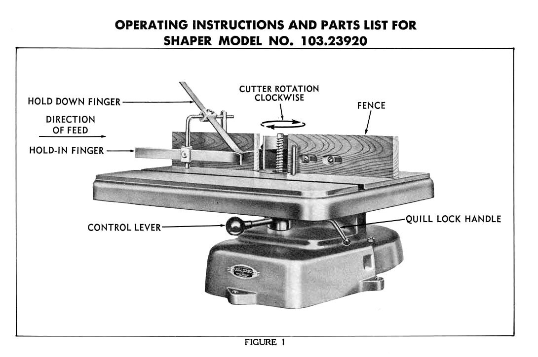 CRAFTSMAN Small Wood Shaper 103.23920 Owners Instructions & Parts Manual 0186