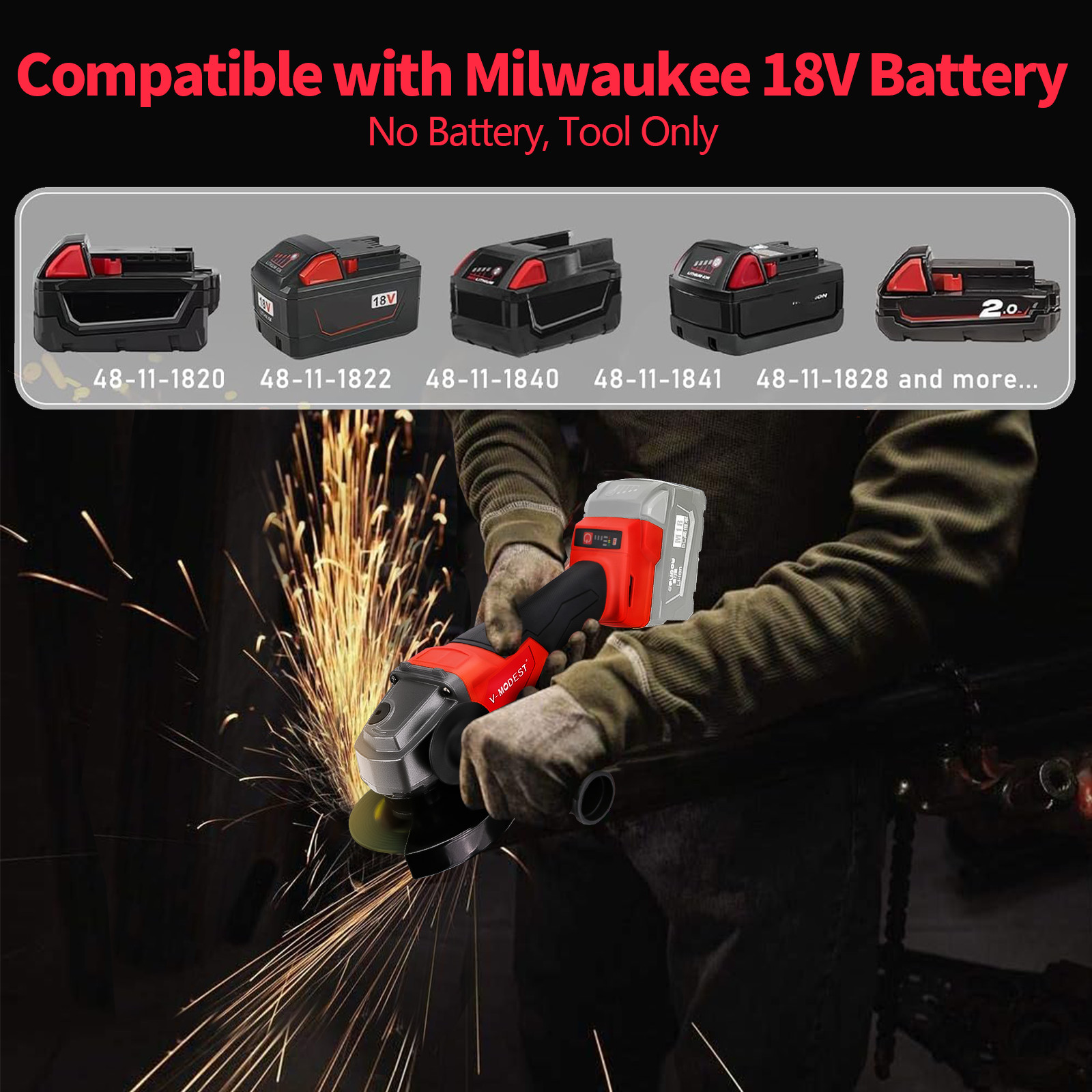 Cordless 4-1/2" to 5" Angle Grinder for Milwaukee M18 Battery Brushless 11000RPM