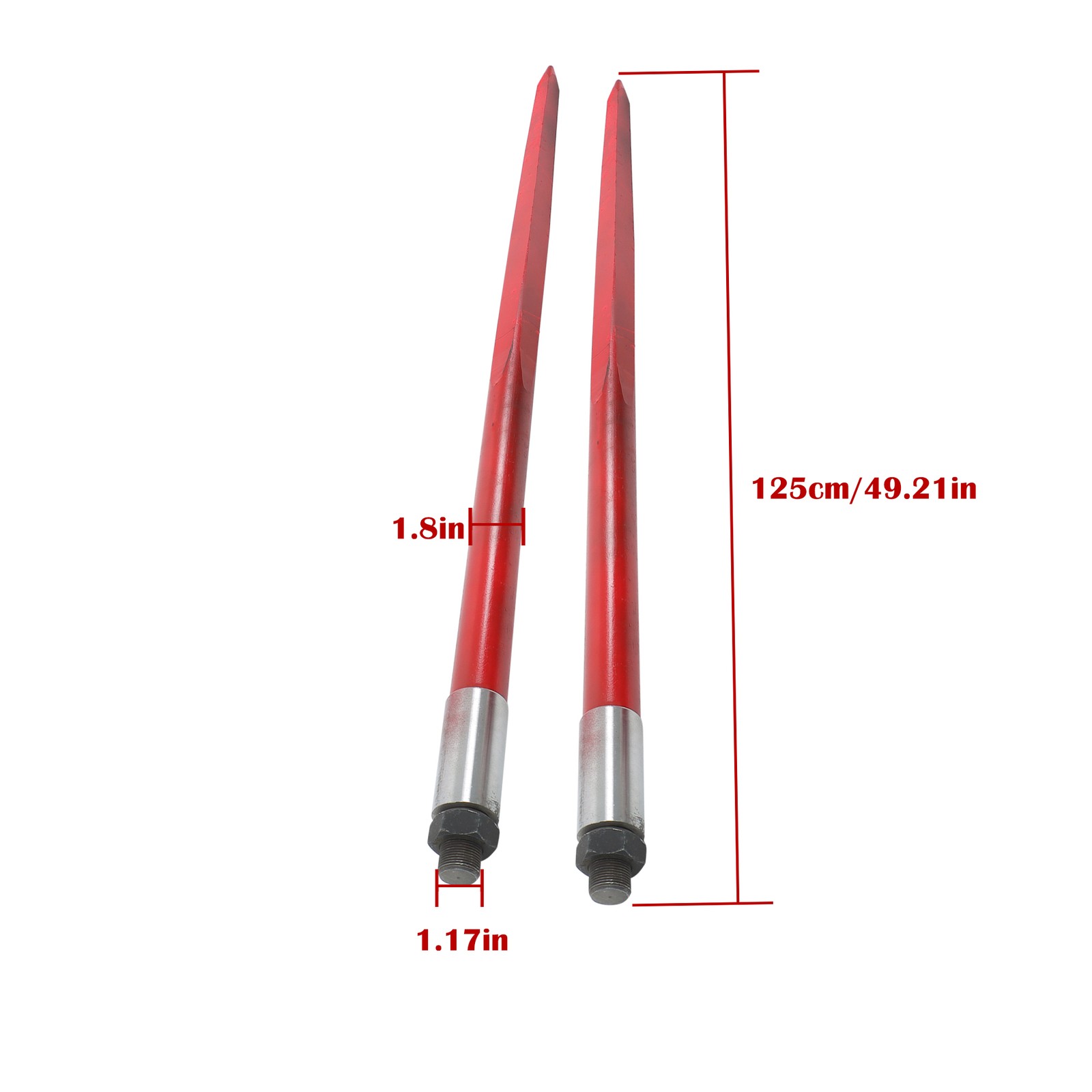 Hay Bale Spear 49" 4500 lbs Capacity  2Pcs Spike Fork For Tractors Loaders Red