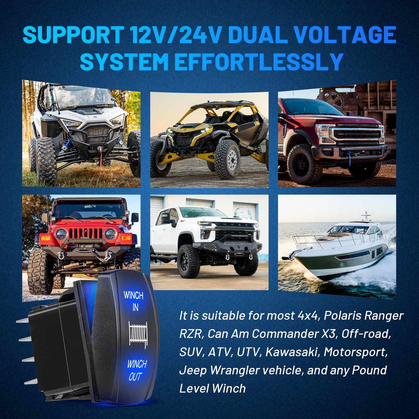Backlit Winch Control Rocker Switch for Can-am Polaris Honda Kawasaki UTV 12V