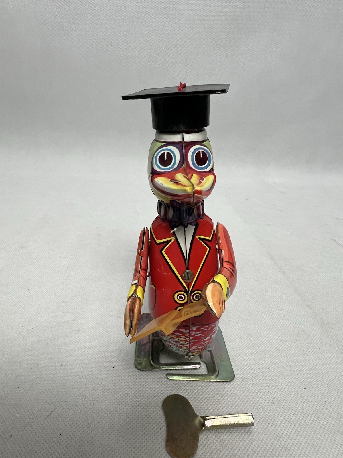 Vintage Wind-Up Dr. Duck Tin Toy 6" Graduation Cap Walking Scholar