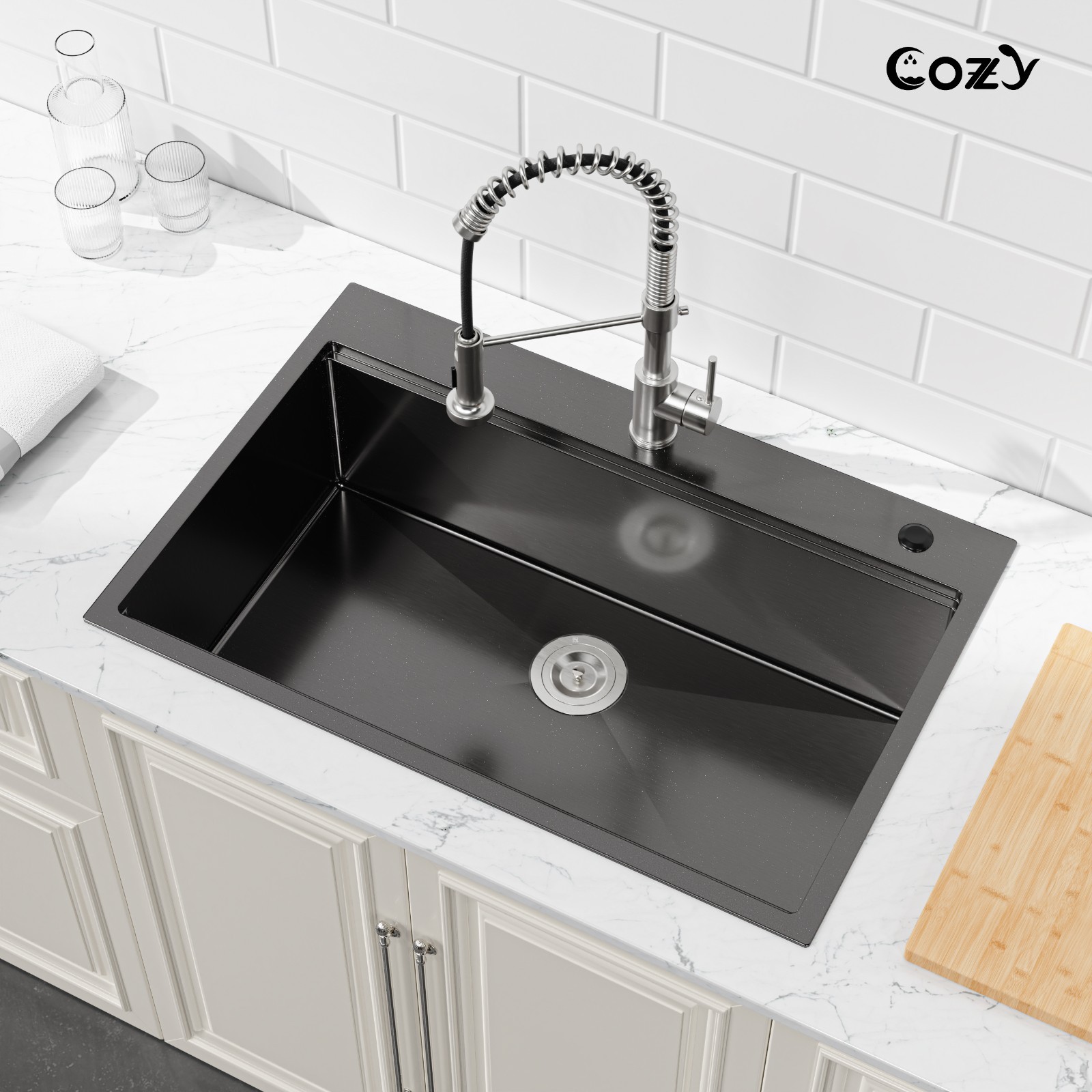 Cozy n Bath 33x22 inch overmount kitchen sink with accessors and drain