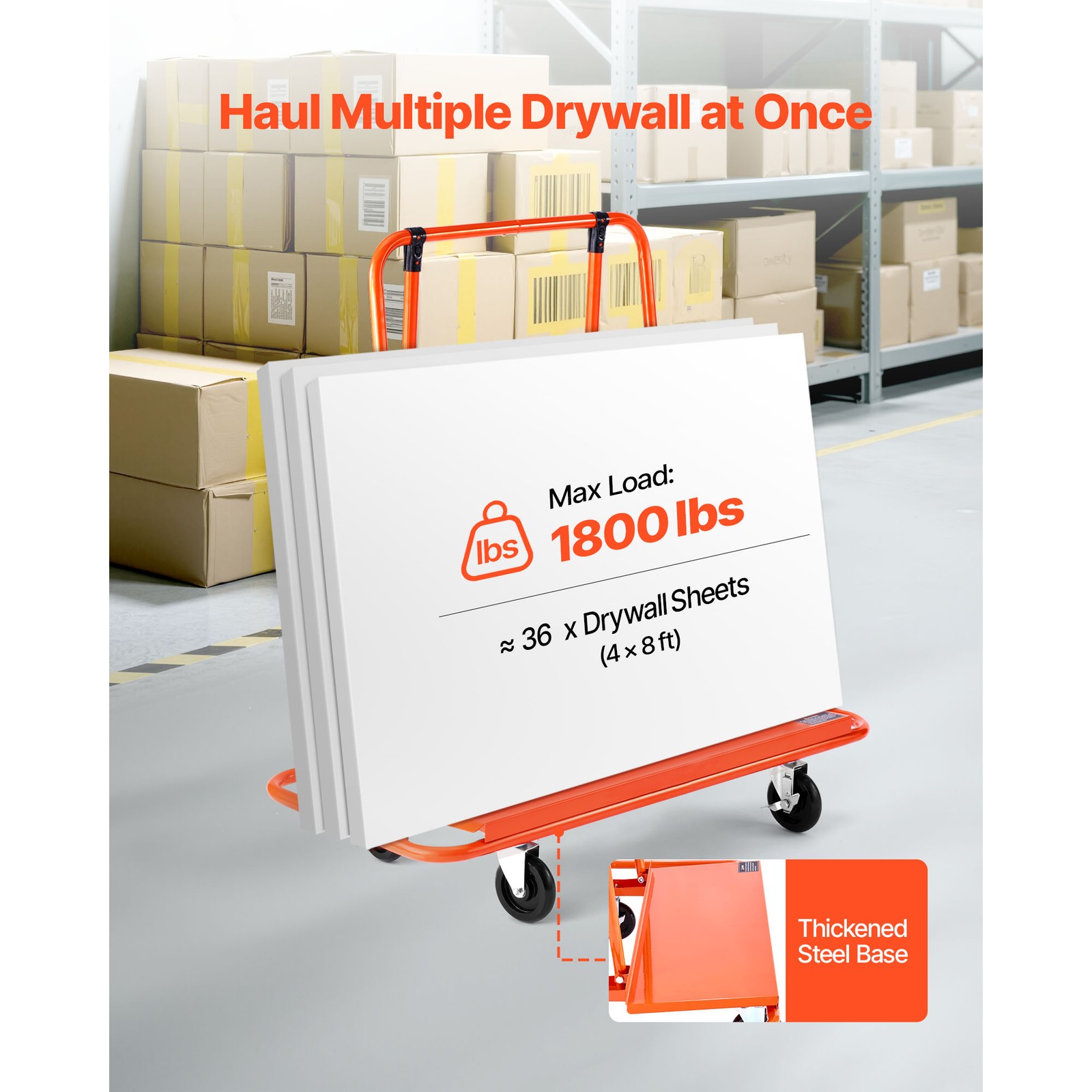 Uimoso Drywall Cart Dolly 1800 lbs Capacity Steel Panel Trolley for Plasterboard