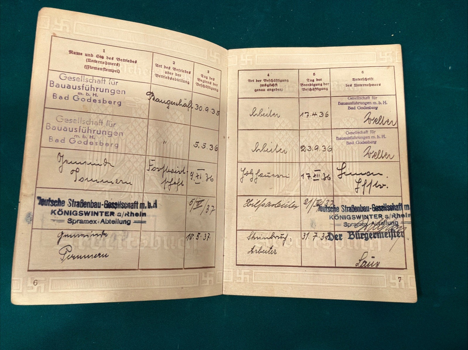 Original VTG before WWII German Arbeitsbuch Work Book