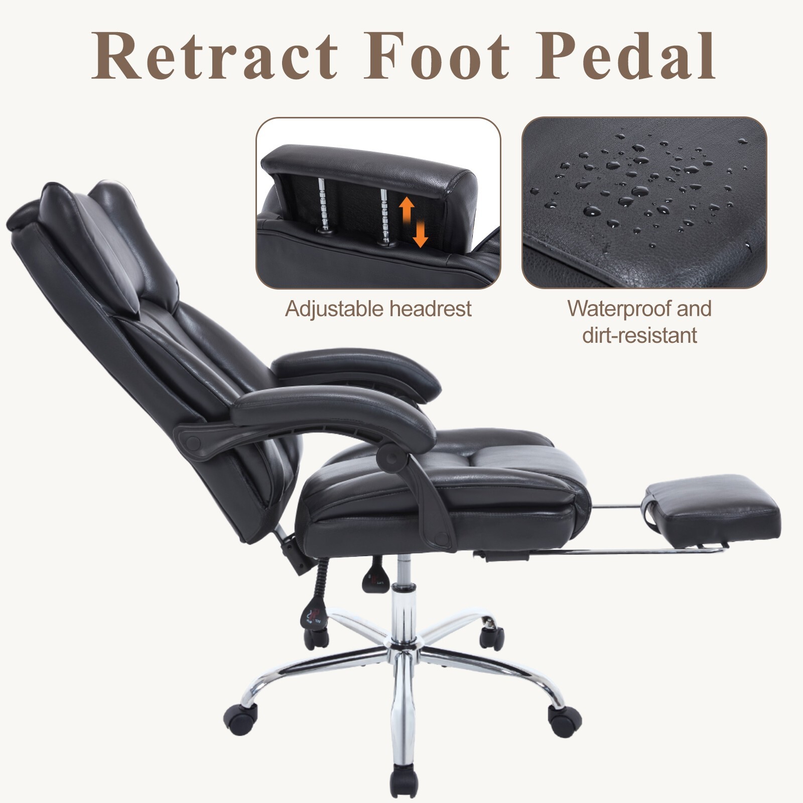Tall Executive Office Chair with Footrest Leather Computer Chair