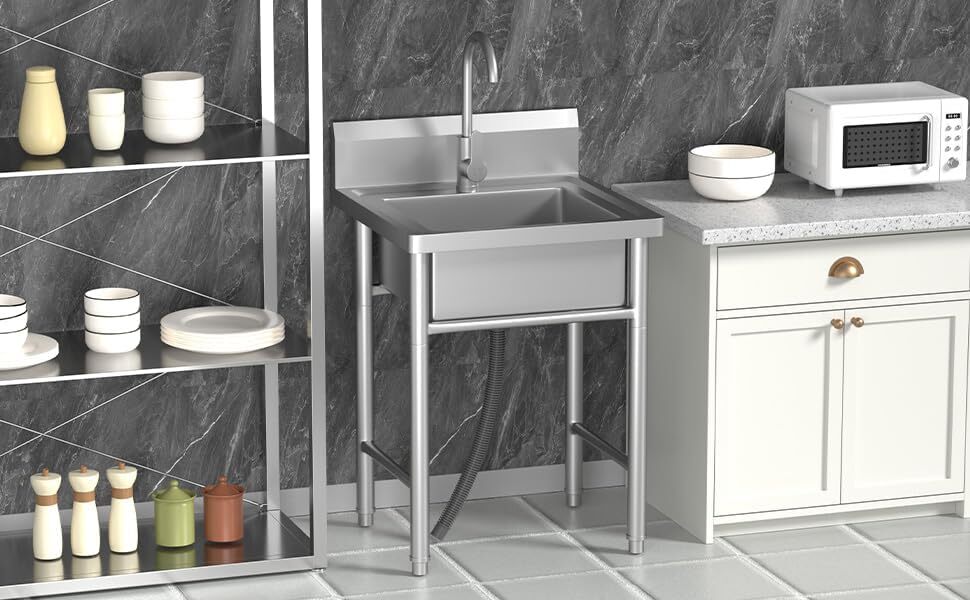 Commercial Kitchen Sink Stainless Steel Freestanding Compartment Utility Sink