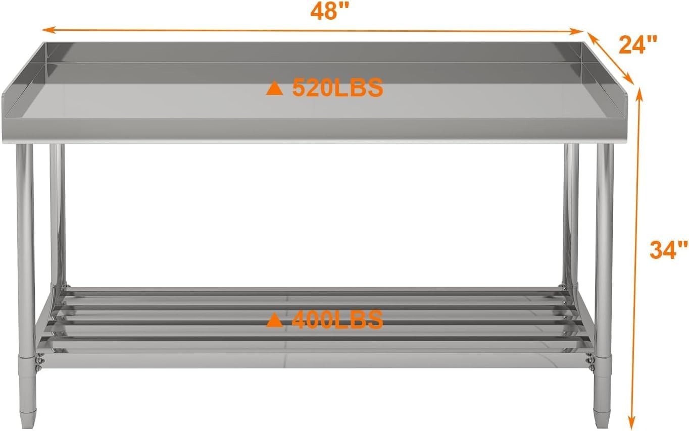 48"x24" Stainless Steel Work & Prep Table with Backsplash for Commercial Kitchen