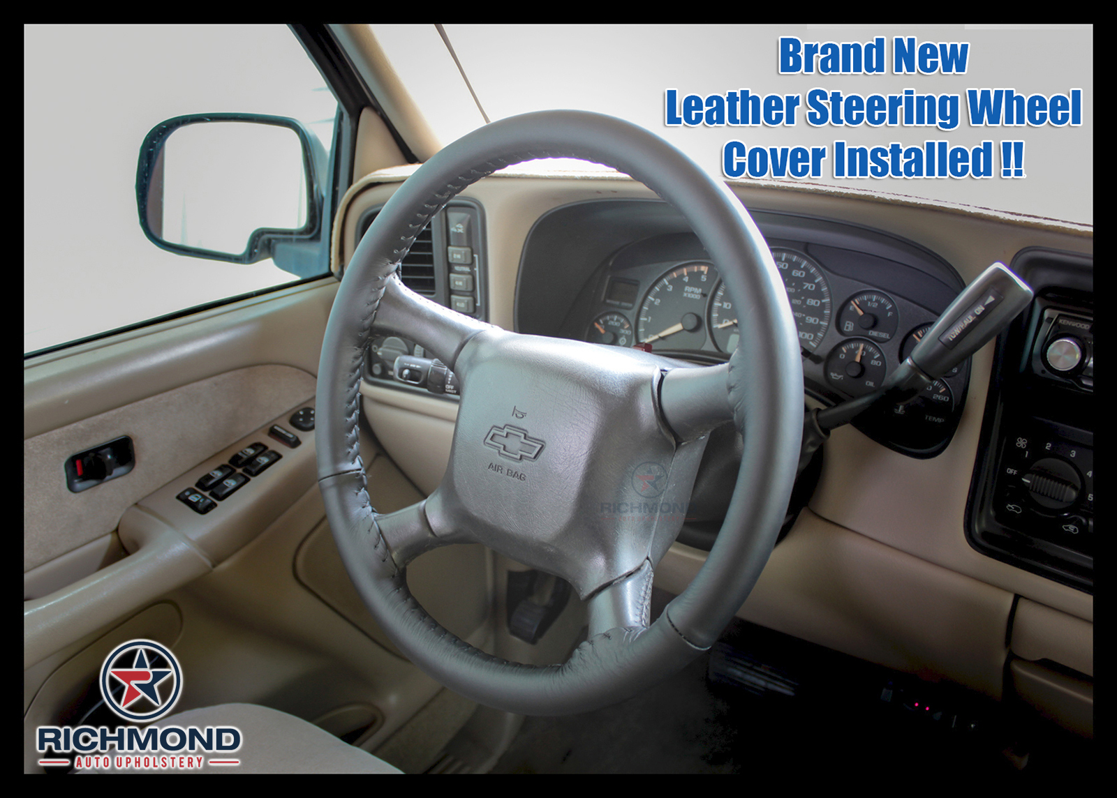 me2001 2002 Chevy Silverado 3500 LT LS -Leather Wrap Steering Wheel Cover, Black