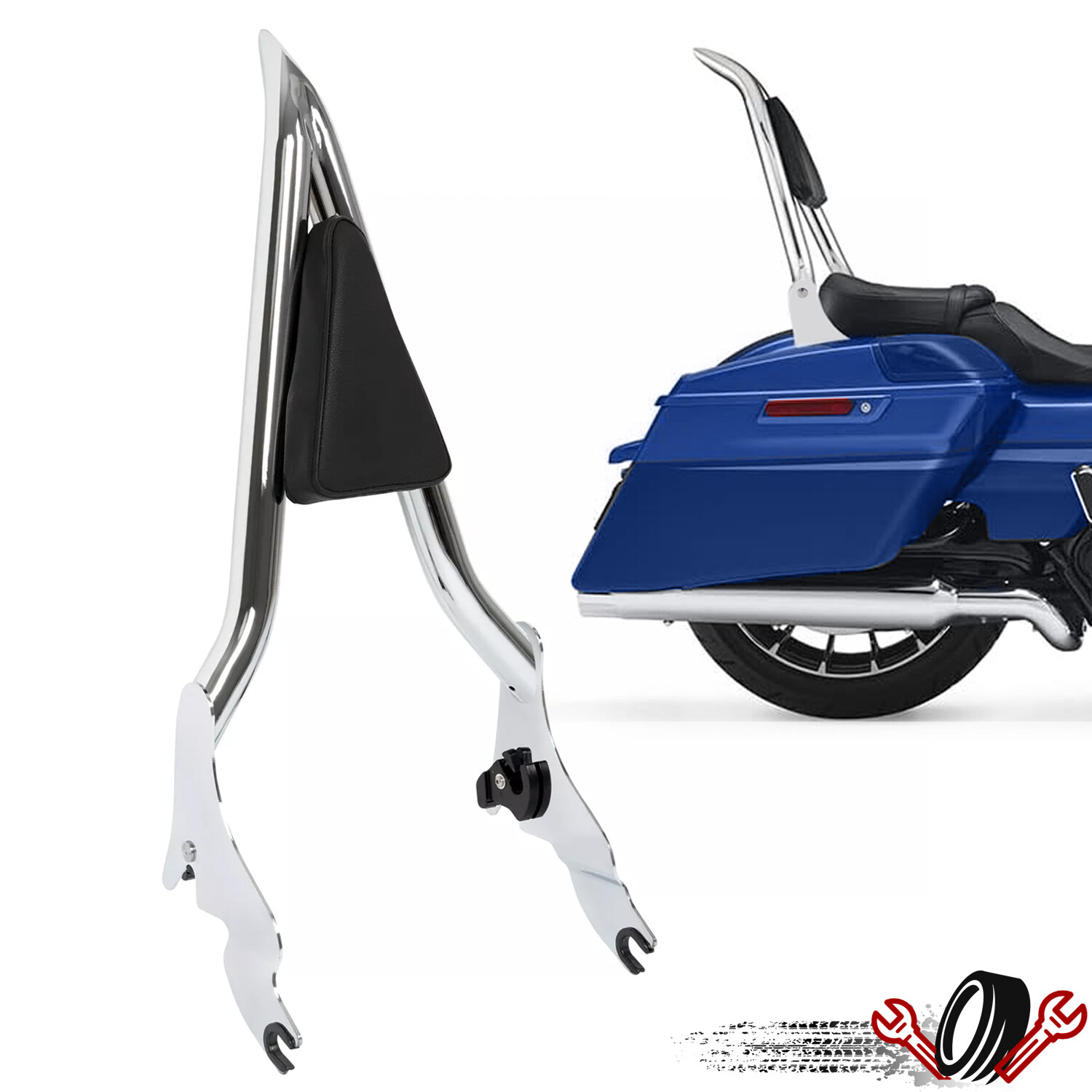 28" Chrome Backrest Sissy Bar For Harley CVO Street Glide Road King 2009-2024