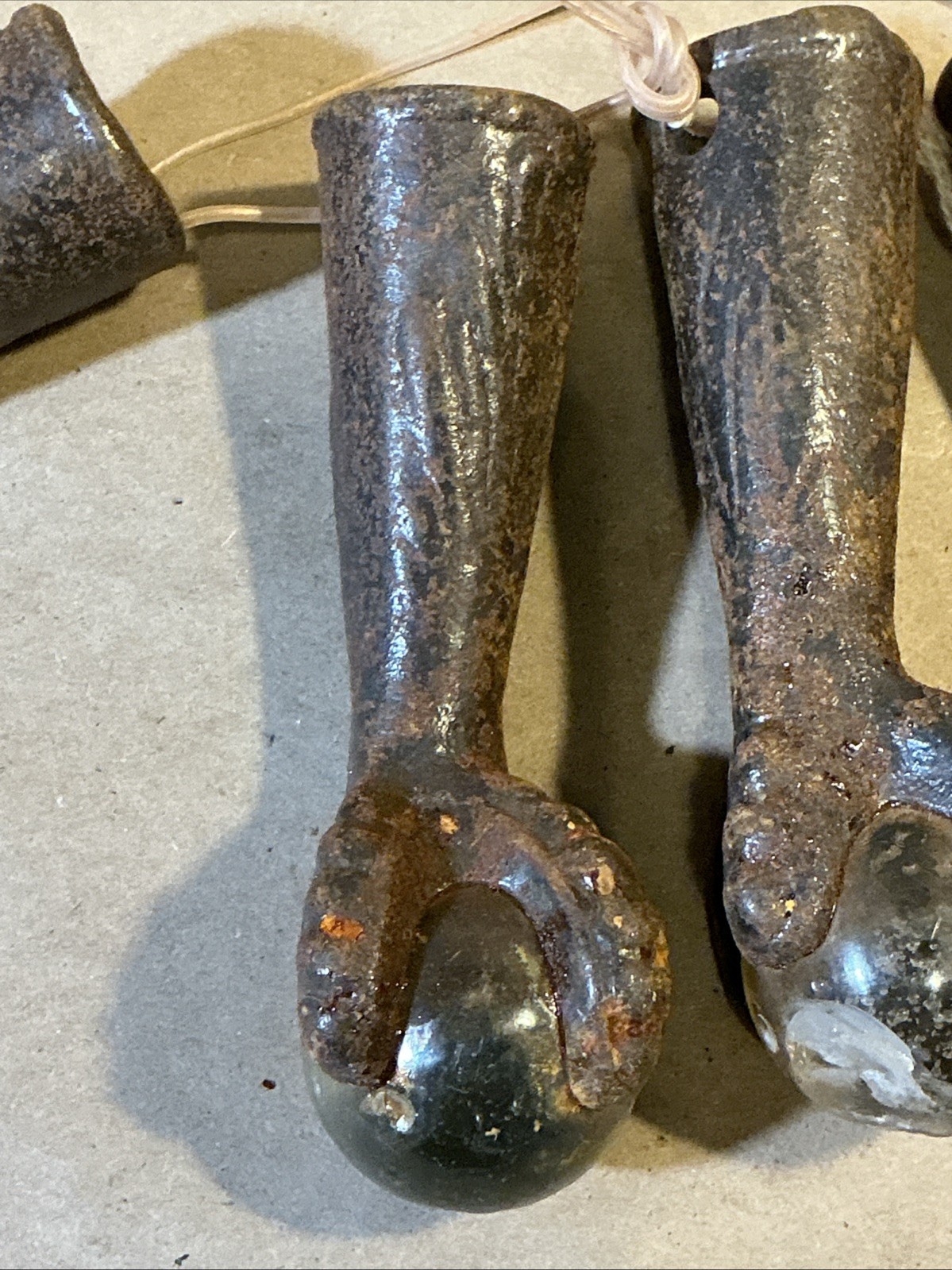 Set Of 4 Antique Cast Iron Glass Ball Table Feet Claw Feet As Is INV-AD60