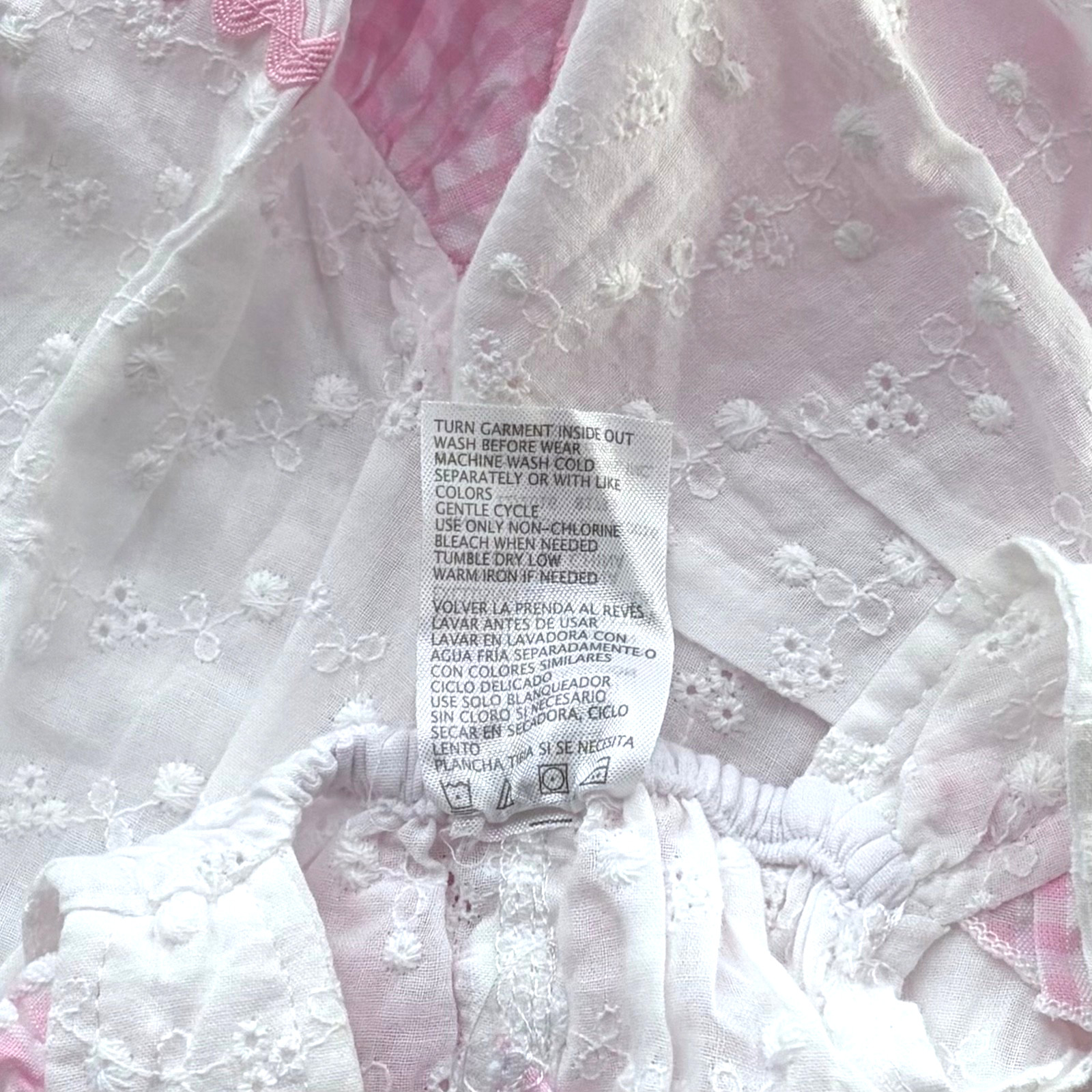 New Baby Essentials Baby Girls Pinafore Dress White Eyelet/Pink Seersucker Sz 6M