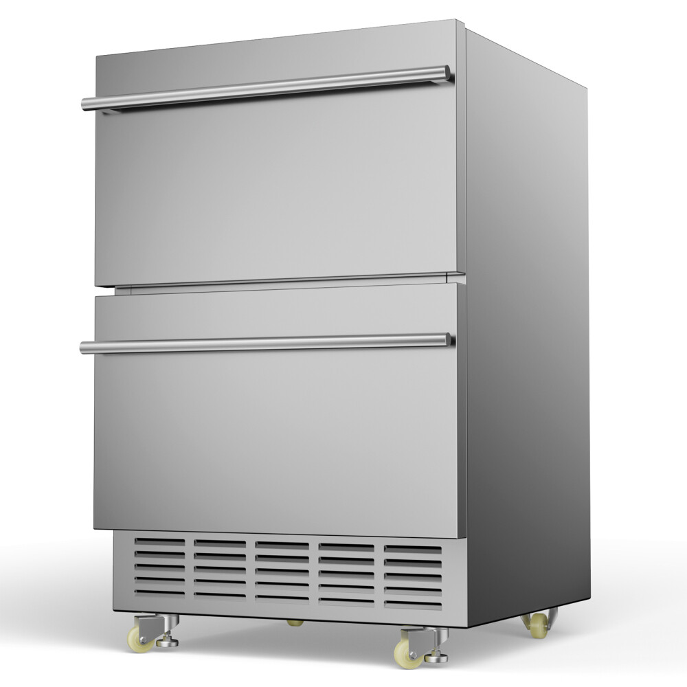 24 Inch Under Counter Beverage Refrigerator, Double Drawer Beverage Fridge