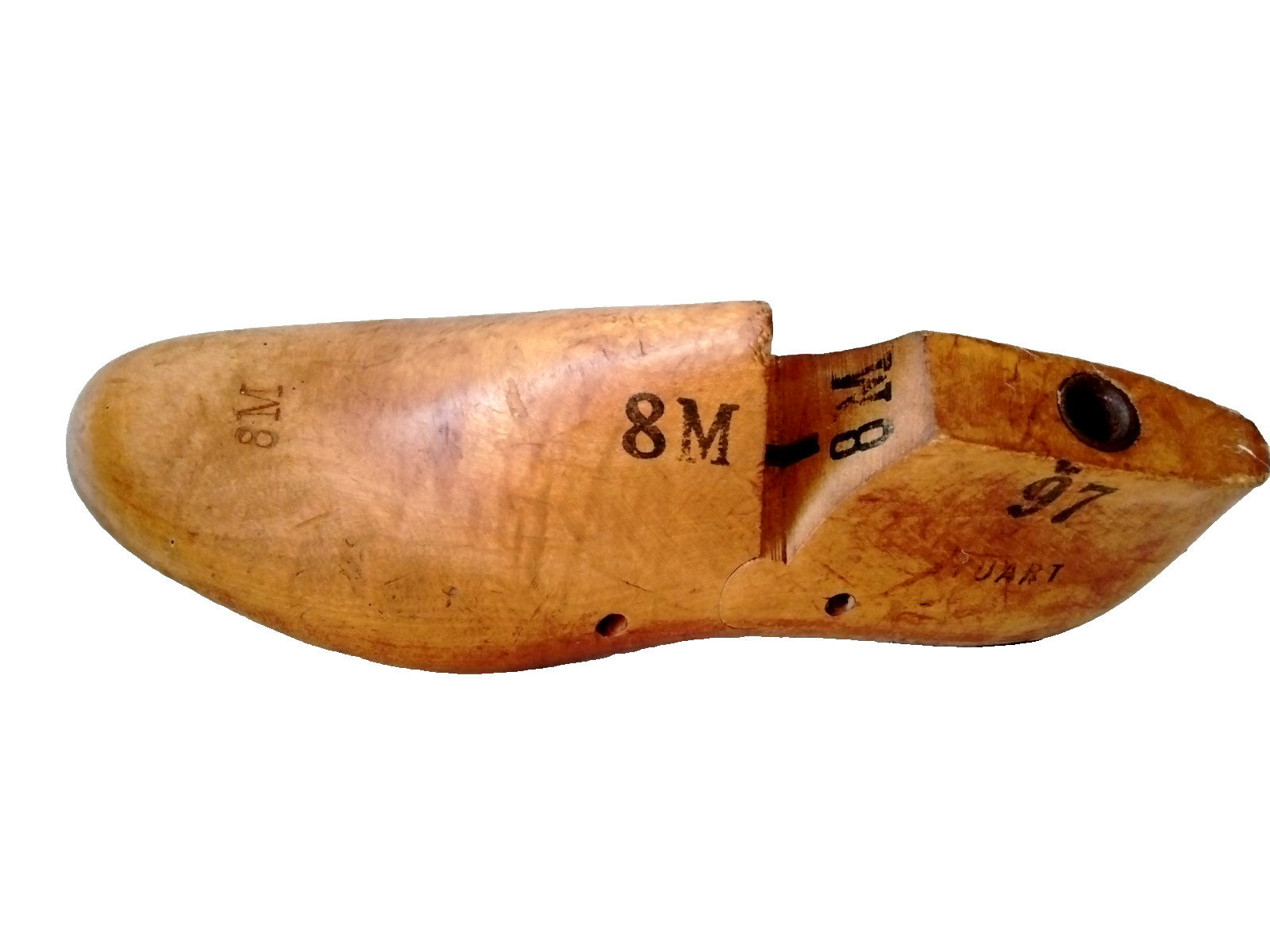 Antique Wood Shoe Mold 8M Industrial Cobbler Form Last #97 STUART Cognac Patina