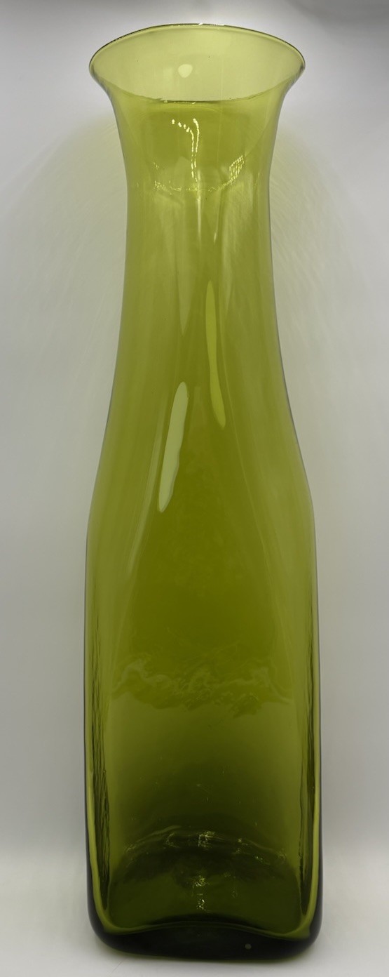 MCM Hand Blown Lime Green Avocado Green Glass Floor Vase 27”