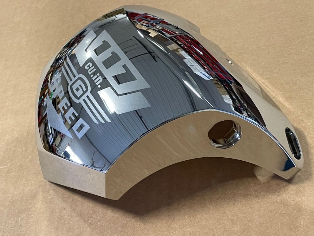 BIG DOG MOTORCYCLES OEM CHROME COIL COVER 2005-11 MODELS w/ 117" 6 speed logo