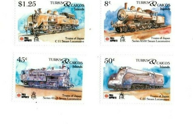 Turks & Caicos 1991 - Philanippon Trains - Set of 8 Stamps - Scott#943-50 - MNH