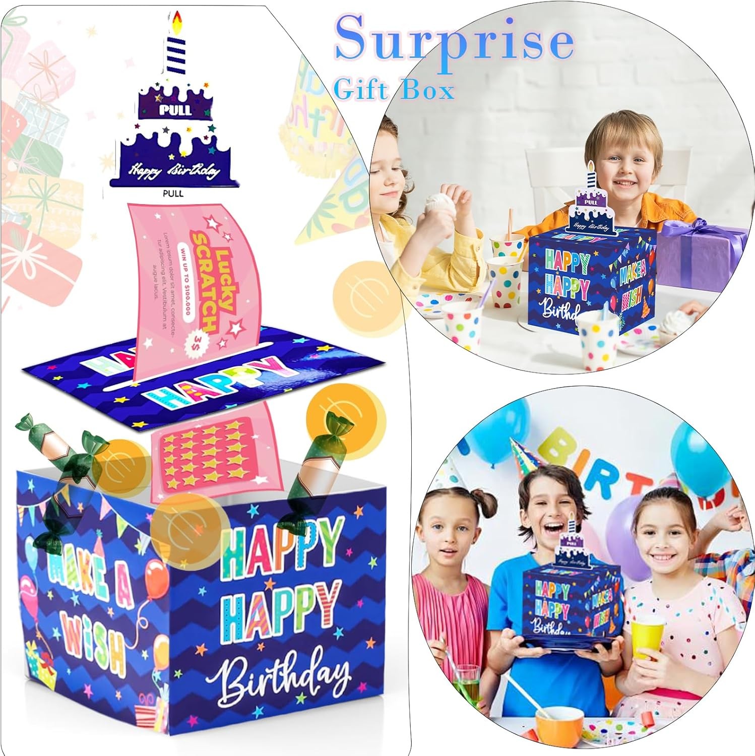 Birthday Money Box for Cash Gift Pull, Surprise Money Roll Gift Box with Pull Ou