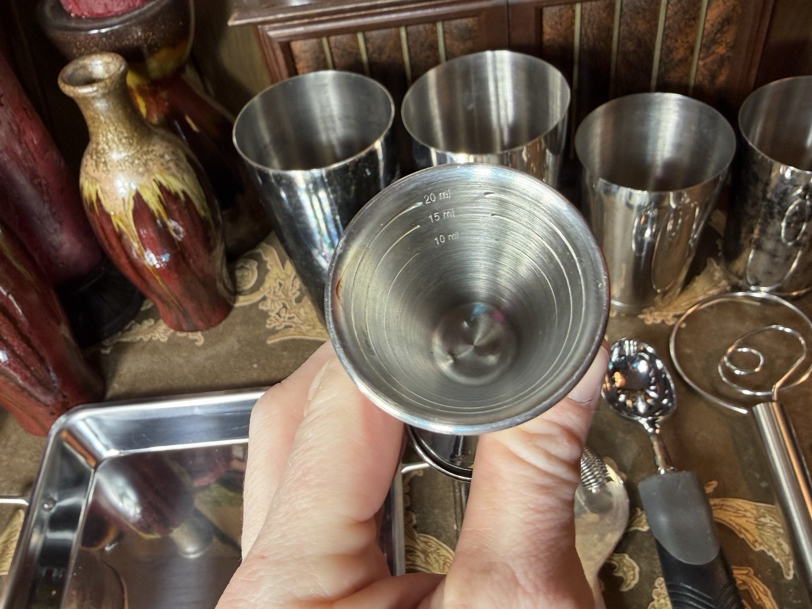 Stainless Steel Cocktail Shaker Set Bar Tools Lot Jigger Strainer Spoon