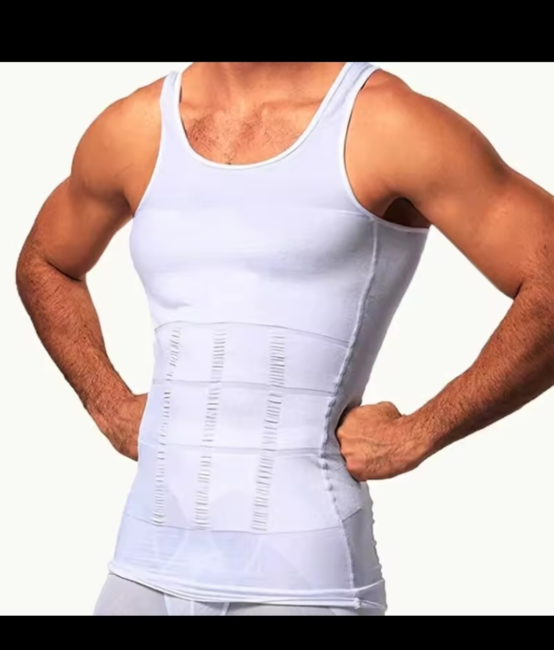 Men's White Sleeveless Firm Compression Base Layer Top Double Layer Back Support