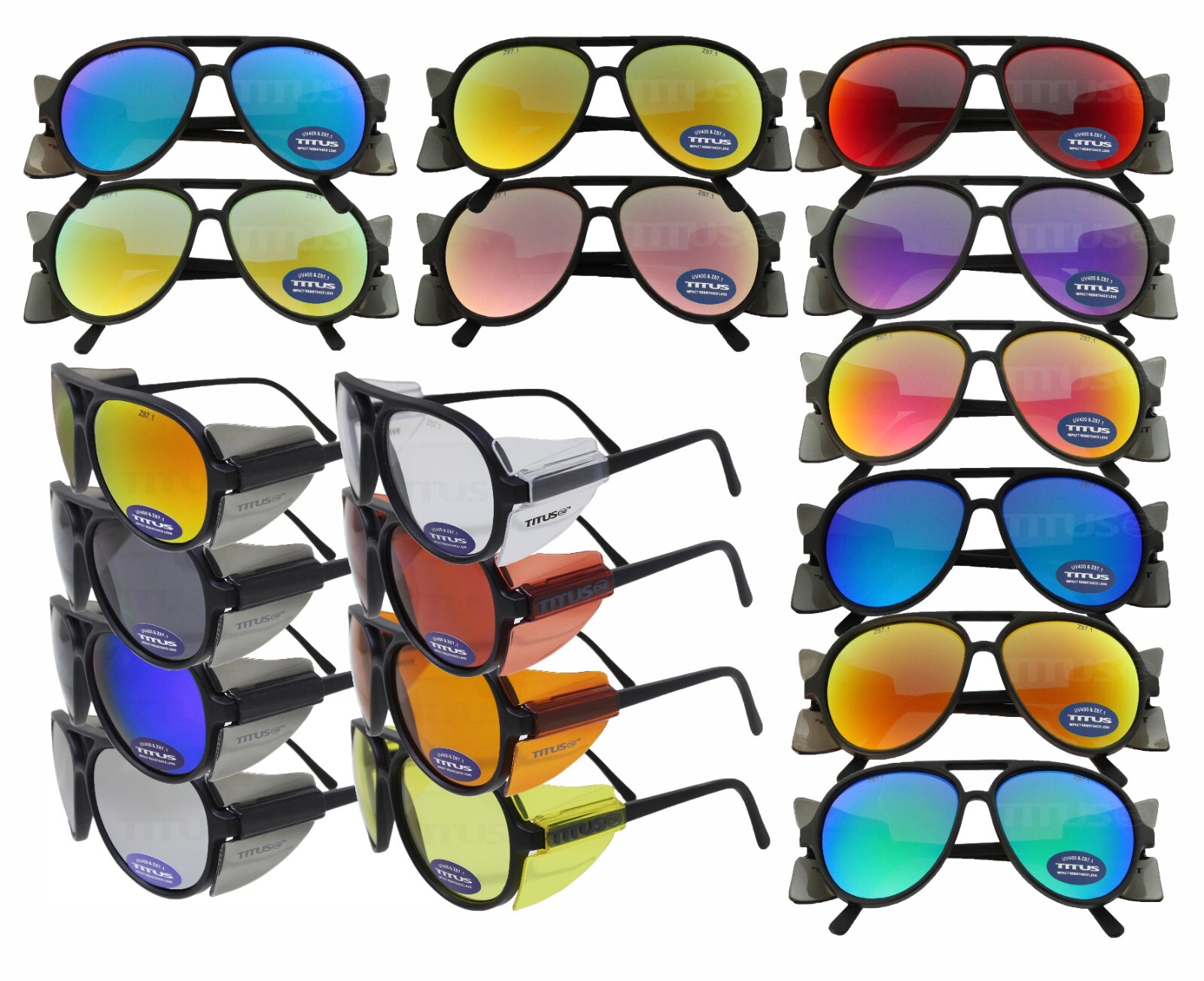 Titus Retro Aviator Safety Glasses Shooting Motorcycle Eye Protection ANSI Z87.1