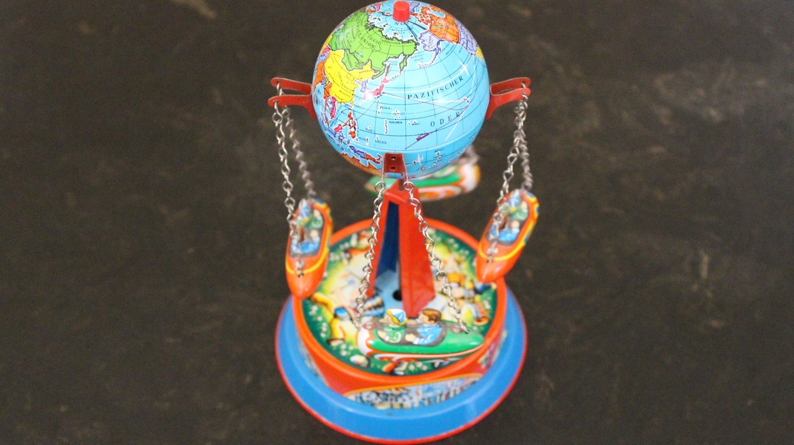 Vintage Toys Schylling Tin Elephant on a Bike, Spinning Globe,Happy Easter Bunny