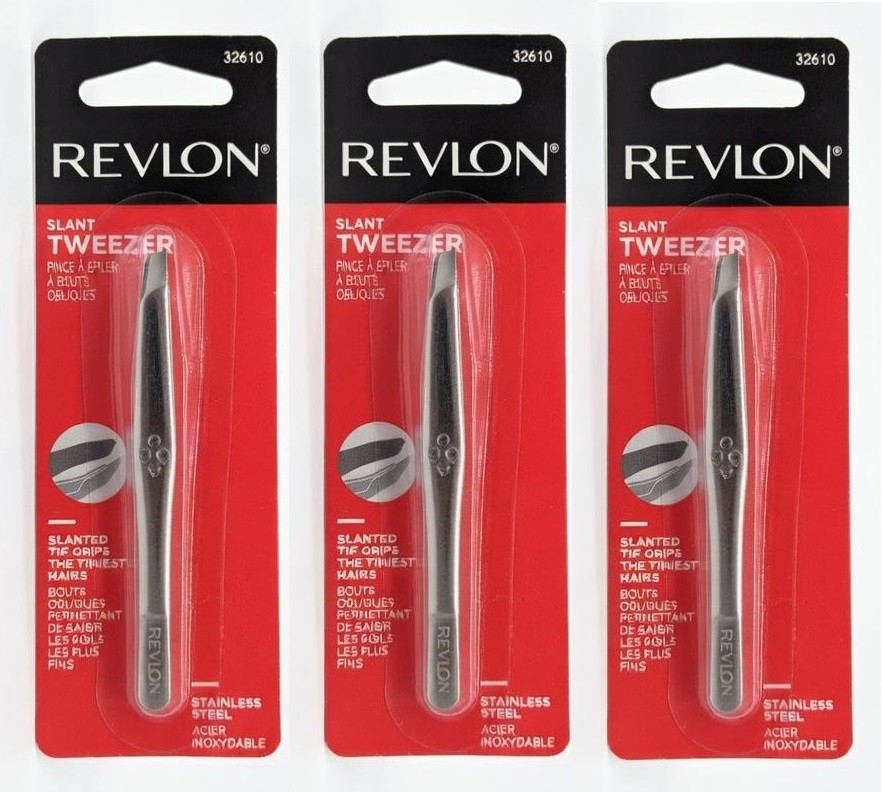 Lot of 3 Revlon Slant Tweezers - Stainless Steel - 3ct - 32610