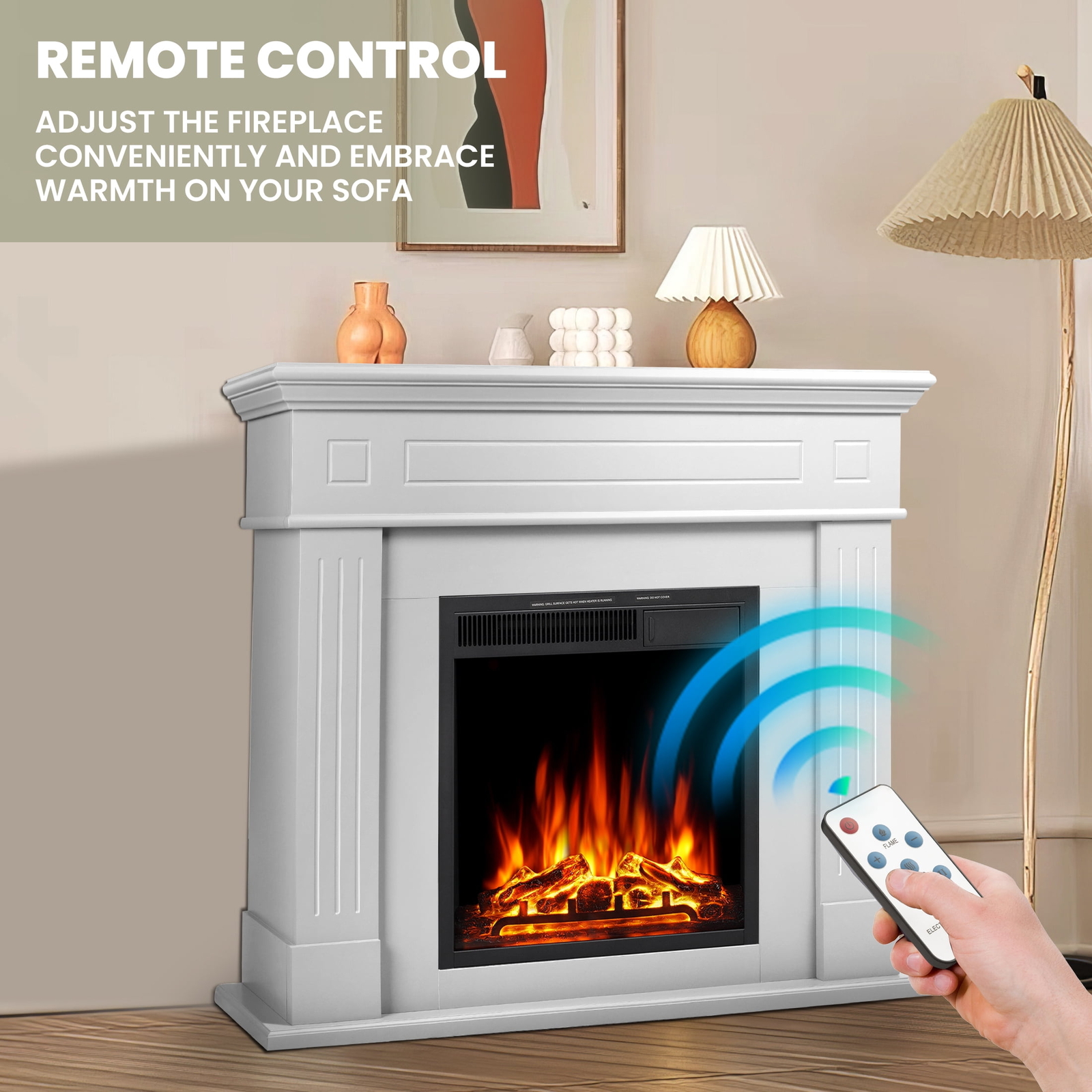 Electric Fireplace Mantel Package Wooden Surround , Adjustable Led Flame, Remote