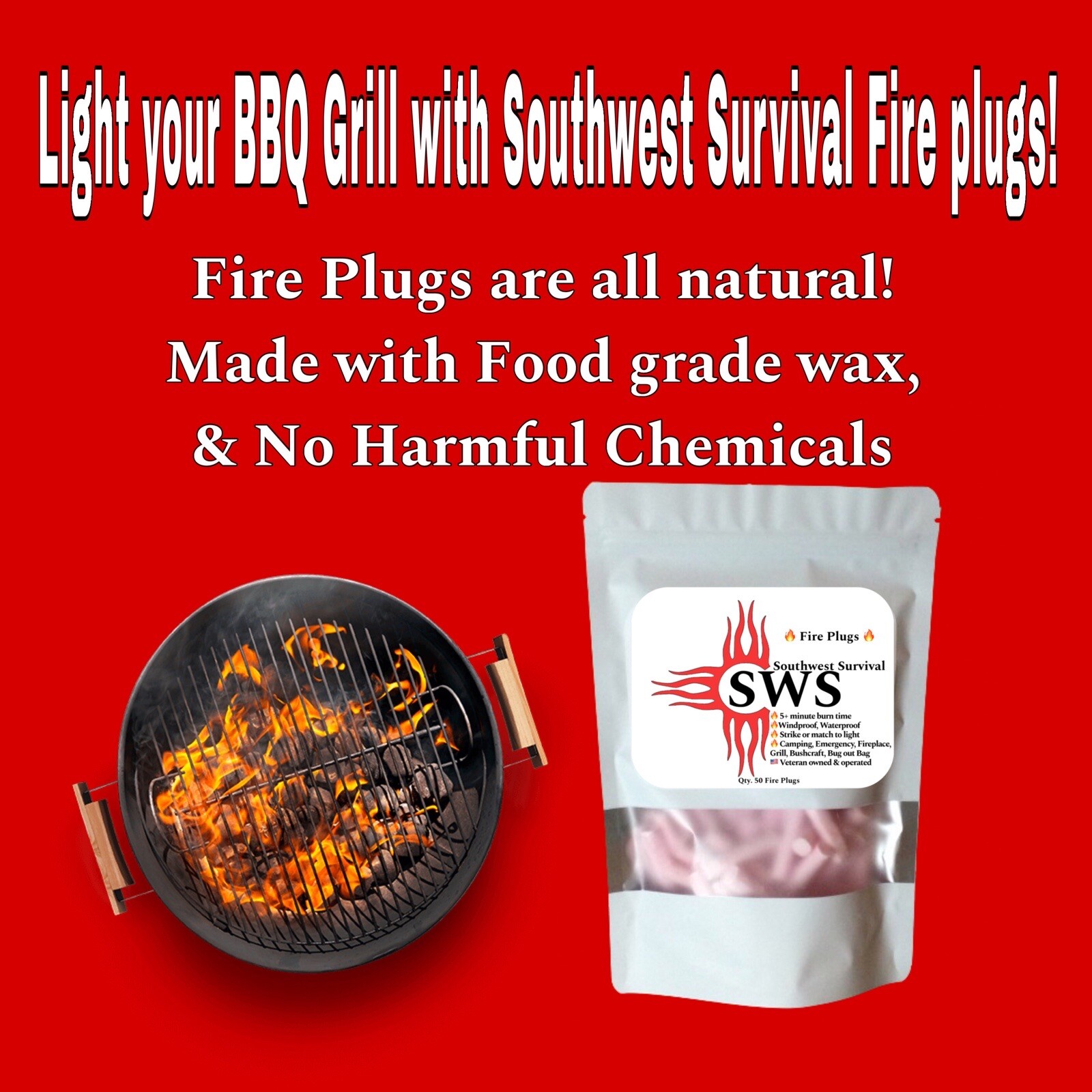 Fire Starters 50 Pack￼, Wind/Waterproof, Fire Starting Tinder, Veteran Owned,USA