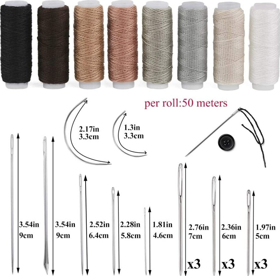 Sewing Kit Set Awl Leather Hand Stitcher Repair Set Heavy Duty Thread Needles