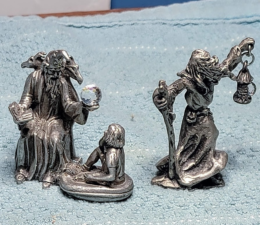 Gallo Pewter Wizard Teacher Apprentice 1986 & Sage guide with Lantern of Wisdom