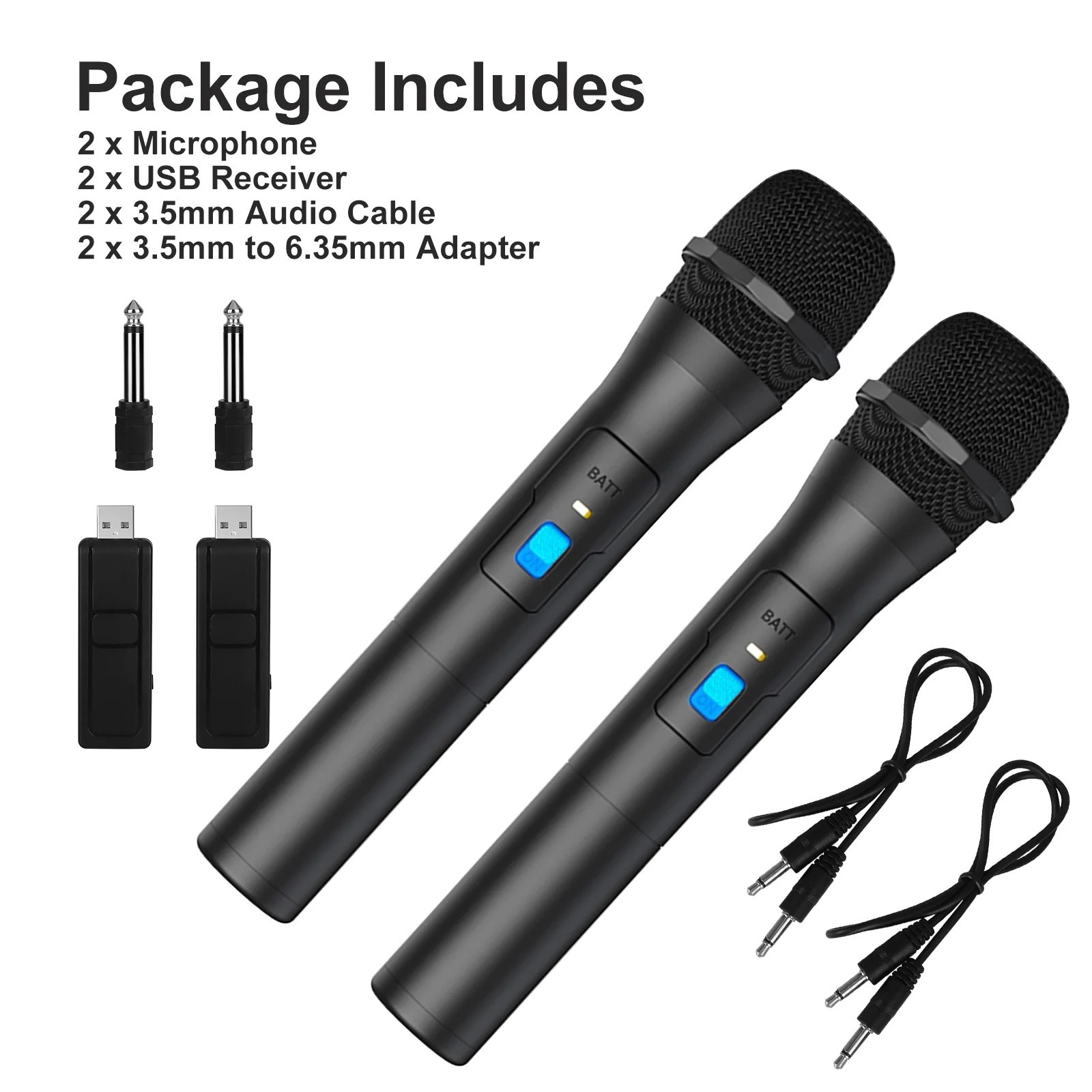 2 x Professional VHF Wireless Microphone Handheld Mic System Karaoke W/ Receiver