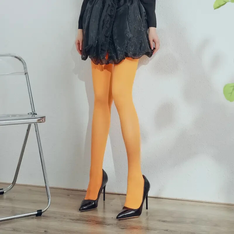 Women Candy Color Opaque Tights, Warm Stylish Pantyhose, Orange, Purple, Blue