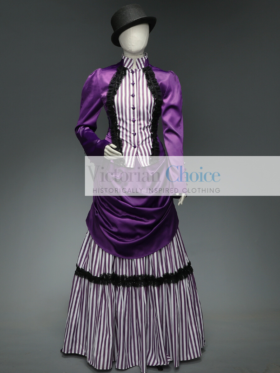 Victorian Edwardian Purple Striped Bustle Dress Riding Habit Downton Abbey  139