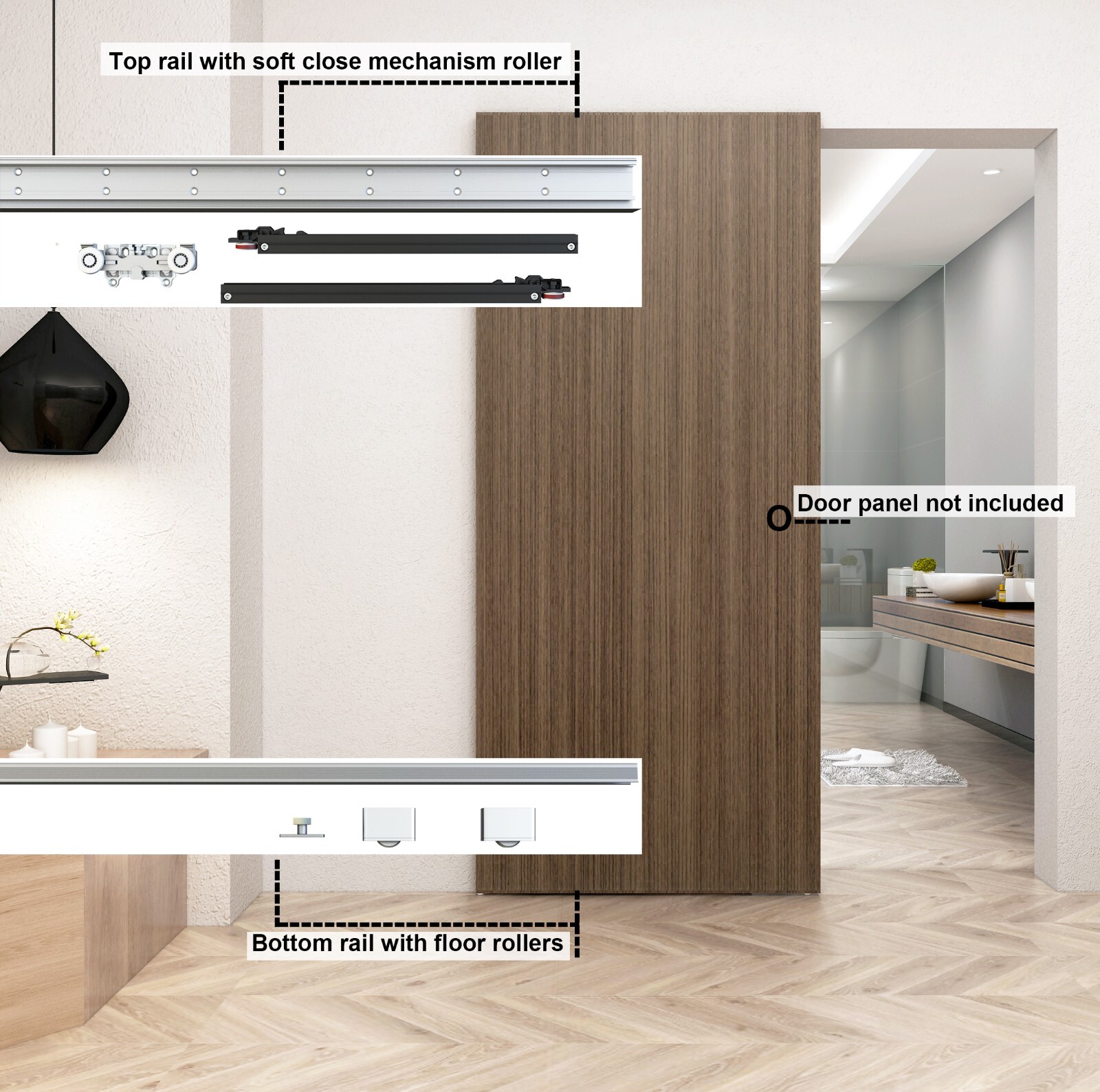 Concealed Sliding Barn Door Hardware with Soft Close Mechanism,No Floor Track