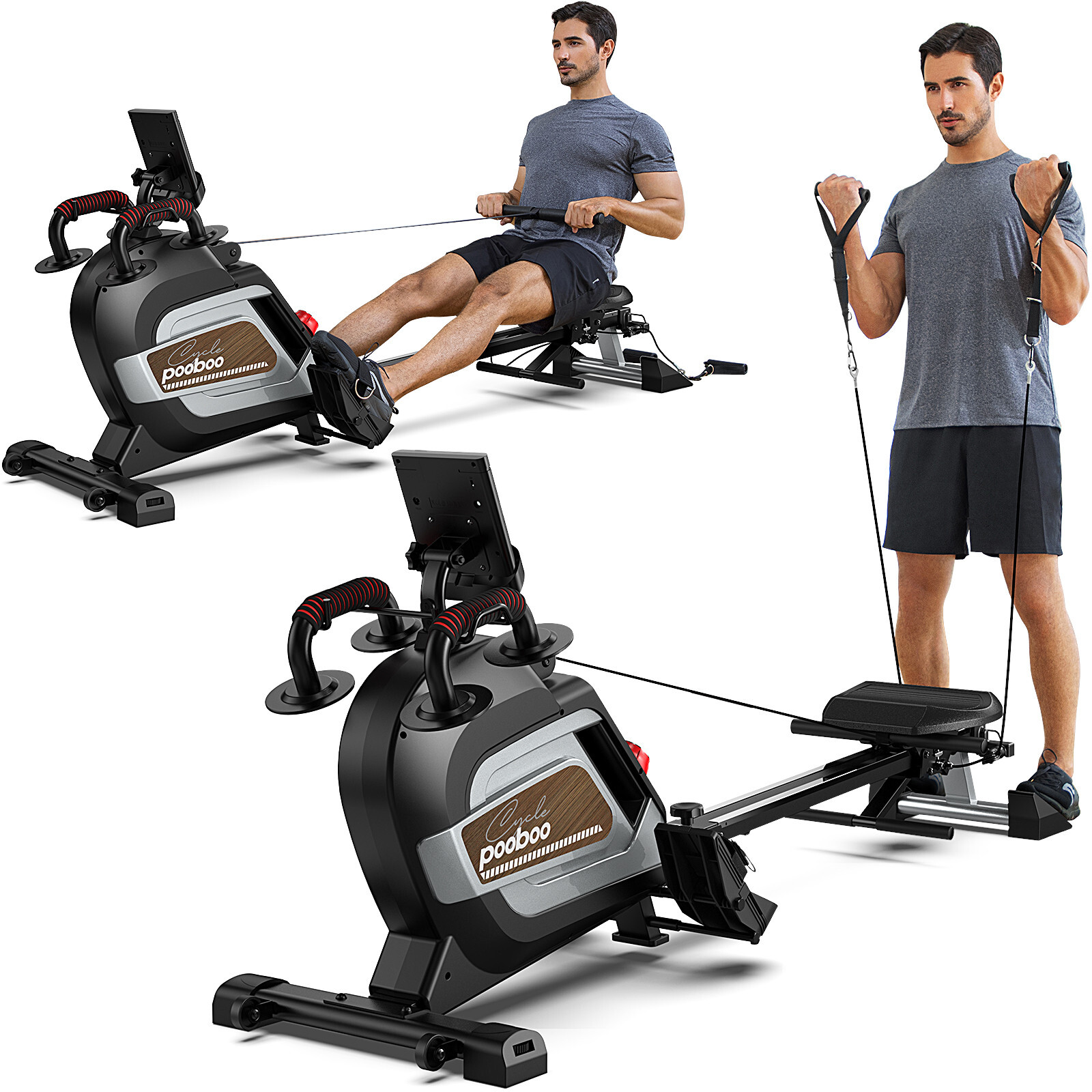 Indoor Magnetic Rowing Machine 14 Levels Quiet Resistance Dual Slide Rail Rower