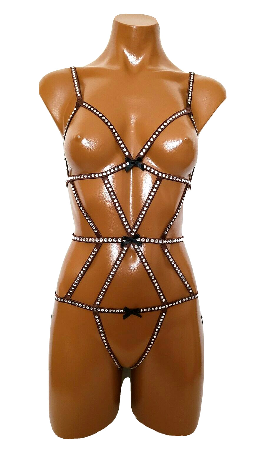Victoria's Secret Very Sexy Rhinestone Strappy Teddy Bodysuit sz XL brown