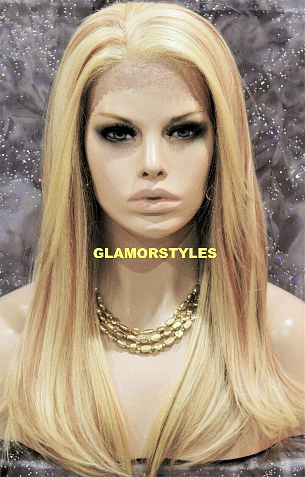 LACE FRONT FULL WIG LONG STRAIGHT LAYERED MIDDLE PART BLEACH BLONDE MIX HEAT OK