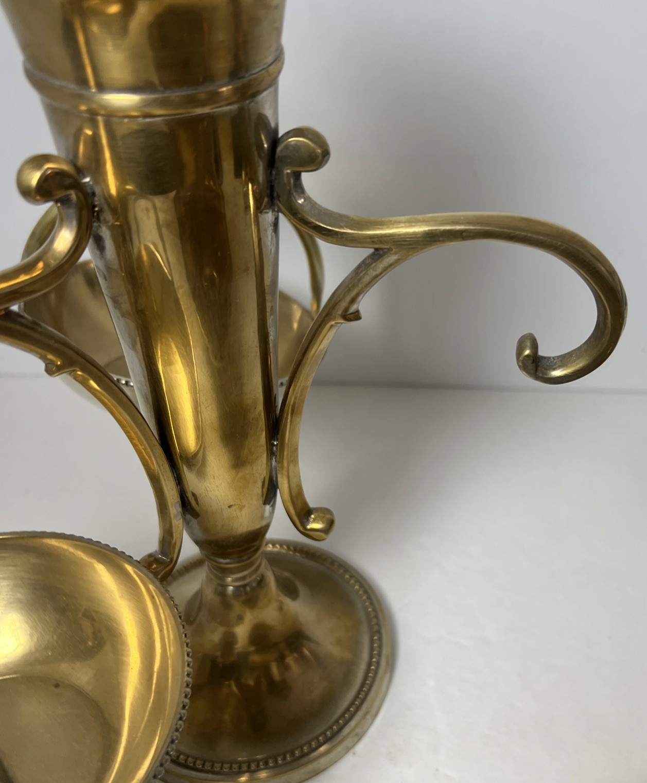 Antique Victorian Epergne Stand Gilt Silverplate Nickel 3 Hanging Bowls 11.5"