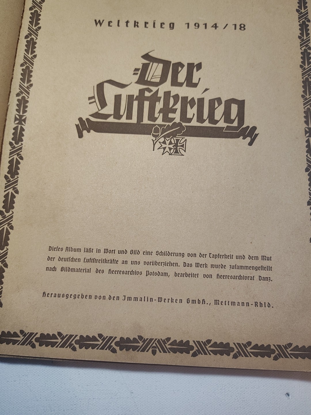 Rare Der Weltkrieg 1914/18: Der Luftkrieg" Air War WW1 German Immalin-Werke GmbH