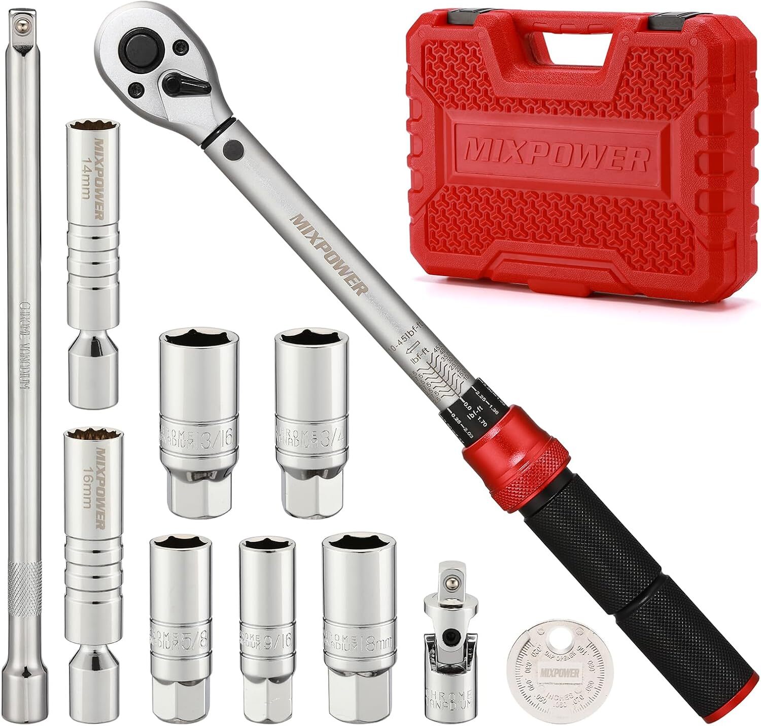 11PCS 3/8" Drive Magnetic Spark Plug Socket Set with Torque Wrench  6 & 12 Point
