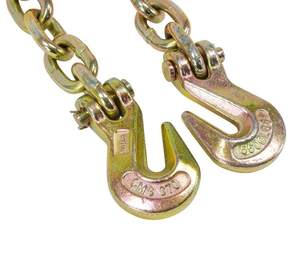 (2 Pack) NEW 3/8"x20' Grade 70 Transport Chain MADE IN USA! With G70 Grab hooks