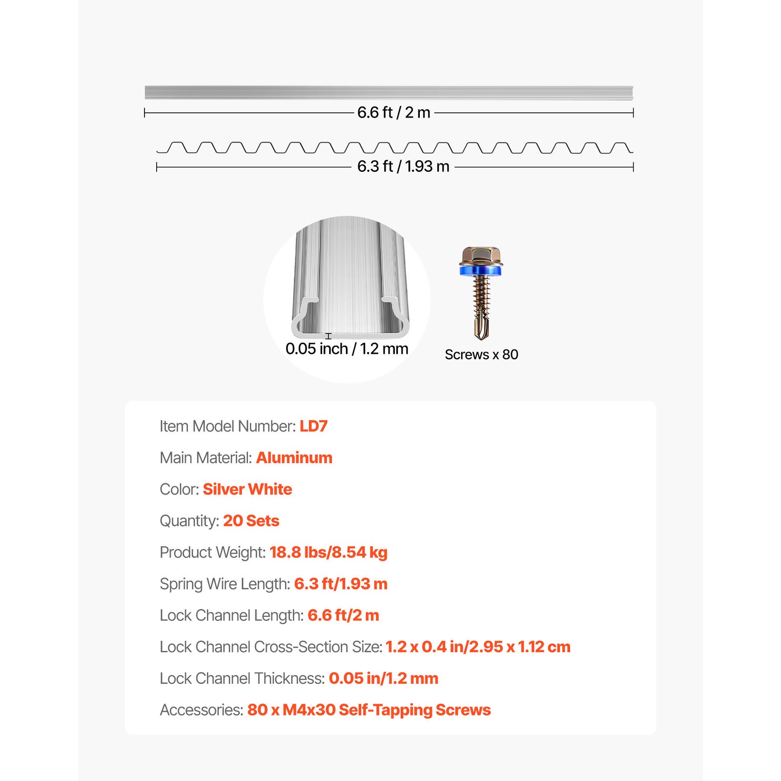 Uimoso Greenhouse Aluminum Lock Channel & Spring Wire Set, 20 Pieces, 6.56 ft