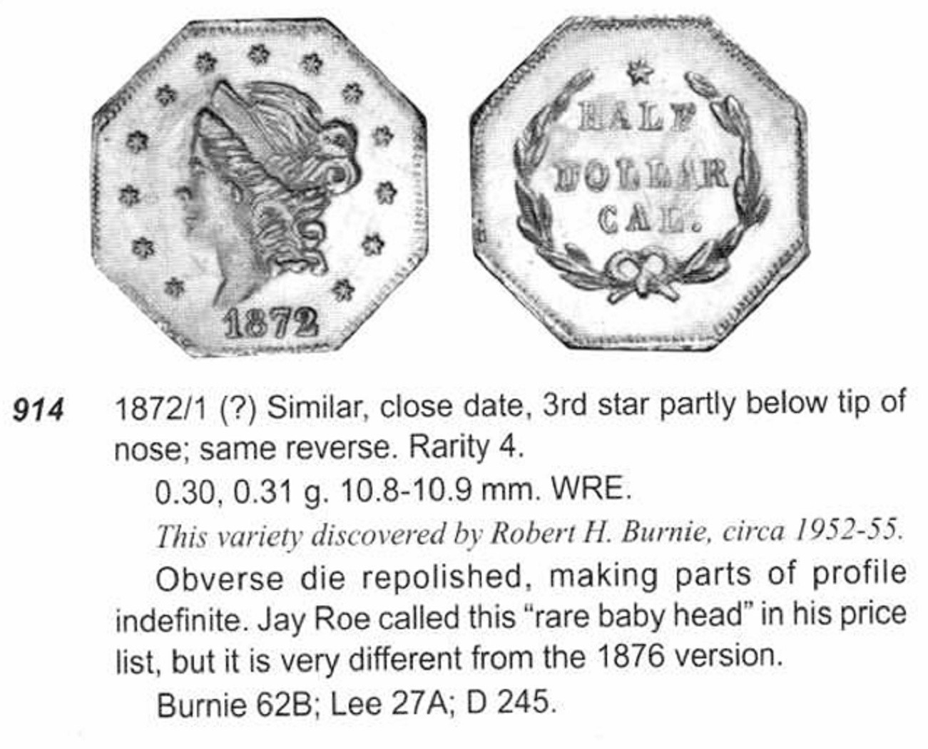 1872 G50C CALIFORNIA FRACTIONAL GOLD BG-914 / ANACS AU 58