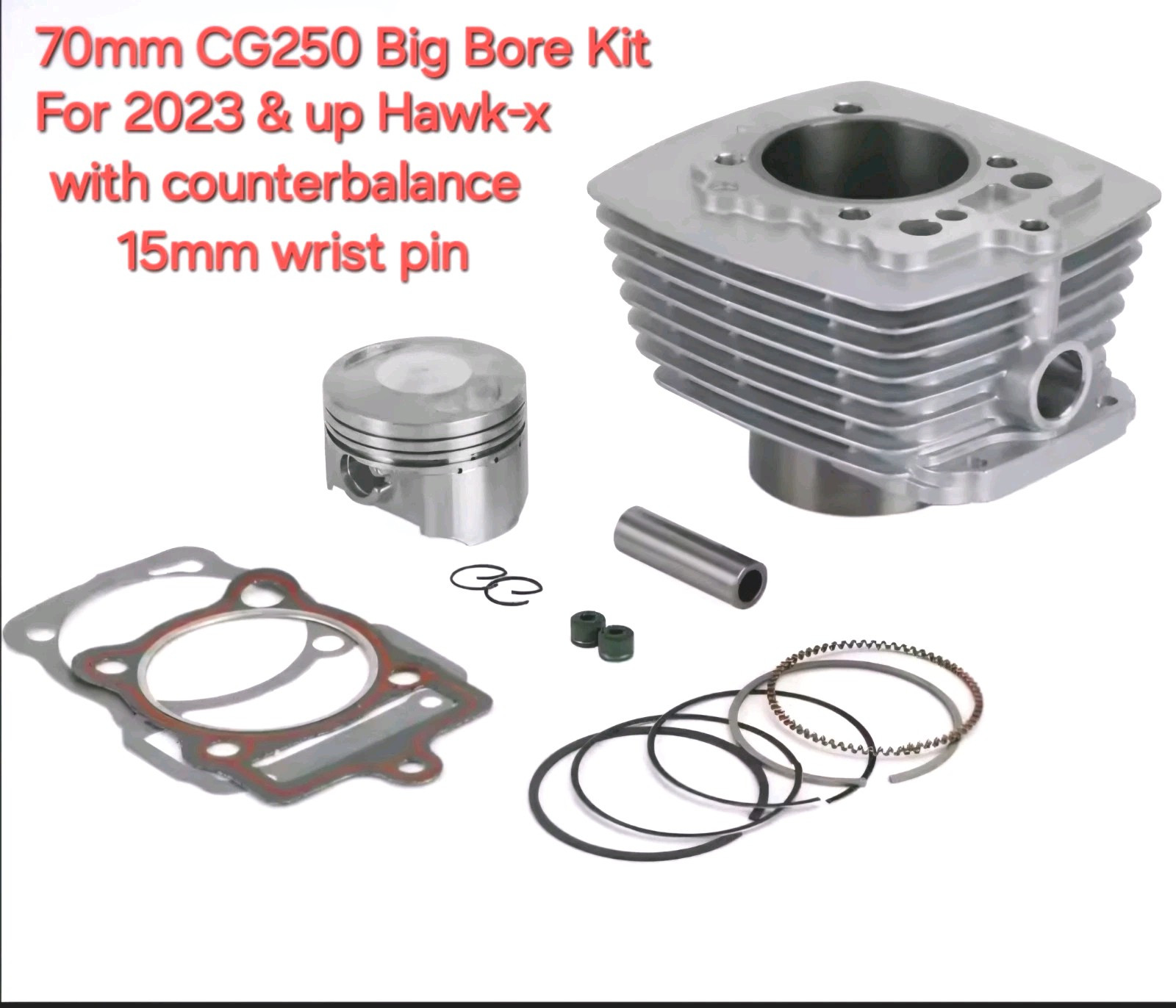 70mm Big Bore Kit w/ 15mm Wrist Pin for 2023 & up CG250 Hawk-X Tao Tao etc