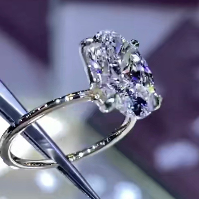 3.26CTW Oval Cut Moissanite Solitaire Engagement Ring In 14K White Gold Plated