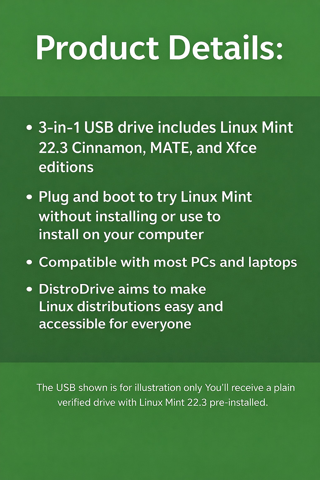 Linux Mint 22.3 Bootable USB Drive 64-bit Linux OS 3-in-1 Cinnamon MATE Xfce